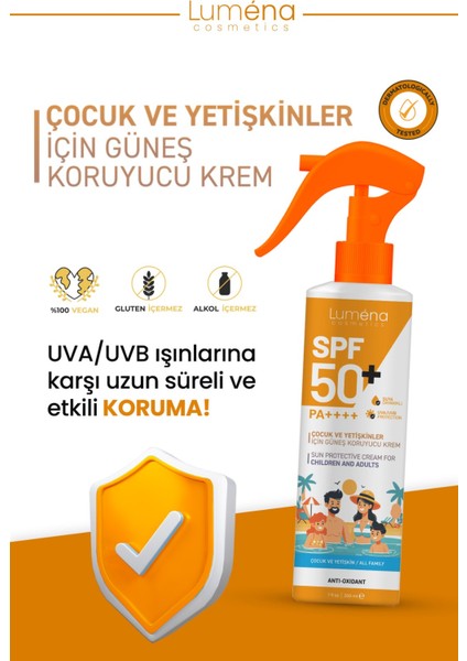 Çocuk ve Yetişkinler İçin Yüksek Korumalı Güneş Koruyucu Krem SPF50+ 200 ml