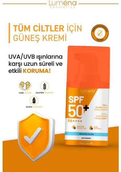 Tüm Cilt Tipleri İçin Yüksek Korumalı Güneş Kremi SPF50+ 50 ml