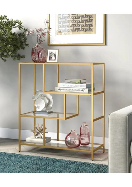 Tino Furniture Daniel Gold Metal Cam Raflı Konsol Dresuar