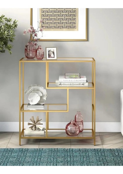 Tino Furniture Daniel Gold Metal Cam Raflı Konsol Dresuar