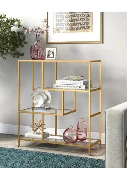 Tino Furniture Daniel Gold Metal Cam Raflı Konsol Dresuar