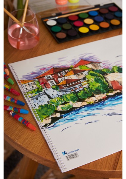 2 Adet Okul Büyük Boy Resim Defteri 35*50CM Manzara Karton Kapak Spiralli 15 Yaprak Set fiyatları