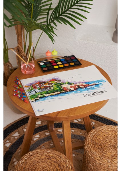 2 Adet Okul Büyük Boy Resim Defteri 35*50CM Manzara Karton Kapak Spiralli 15 Yaprak Set indirimleri