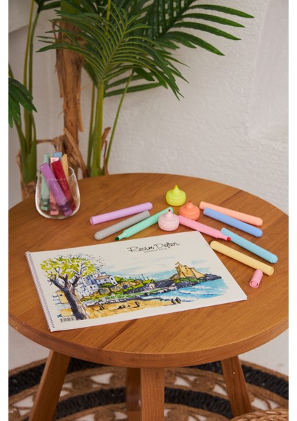 Okul Büyük Boy Resim Defteri 2 Adet 35*50CM Manzara 2 Karton Kapak Spiralli 15 Yaprak Set