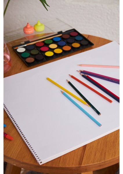12 Adet Okul Büyük Boy Resim Defteri 35*50CM Manzara Karton Kapak Spiralli 15 Yaprak Set