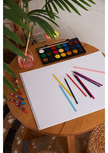 12 Adet Okul Büyük Boy Resim Defteri 35*50CM Manzara Karton Kapak Spiralli 15 Yaprak Set