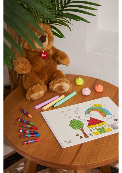 2 Adet Okul Orta Boy Resim Defteri 23*33CM Güzel Evim Karton Kapak Spiralli 15 Yaprak Set