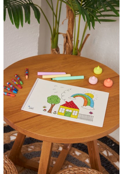 2 Adet Okul Orta Boy Resim Defteri 23*33CM Güzel Evim Karton Kapak Spiralli 15 Yaprak Set
