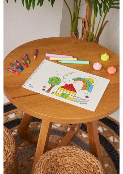 2 Adet Okul Orta Boy Resim Defteri 23*33CM Güzel Evim Karton Kapak Spiralli 15 Yaprak Set