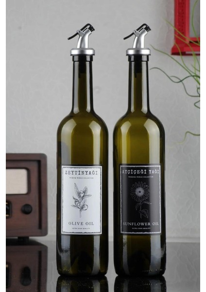 Amber 2'li 750 ml Zeytinyağı ve Sıvıyağ Şişesi Yağdanlık Cam Şişe 750 ml Sosluk Yağdanlık Zb-As
