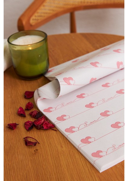 Hediye Paketleme Kağıdı: 10 Adet Yüksek Kaliteli Özel Kalp Yolu Baskılı Pelur 30GR. Pelur Kağıtlarımızla Şık Hediyeler Hazırlayın 24*34CM