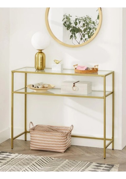 Tino Furniture Huxley Gold Metal Cam Raflı Dresuar