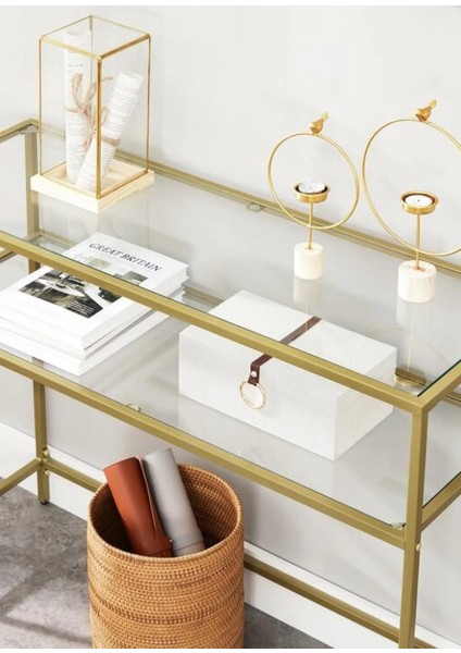 Tino Furniture Huxley Gold Metal Cam Raflı Dresuar