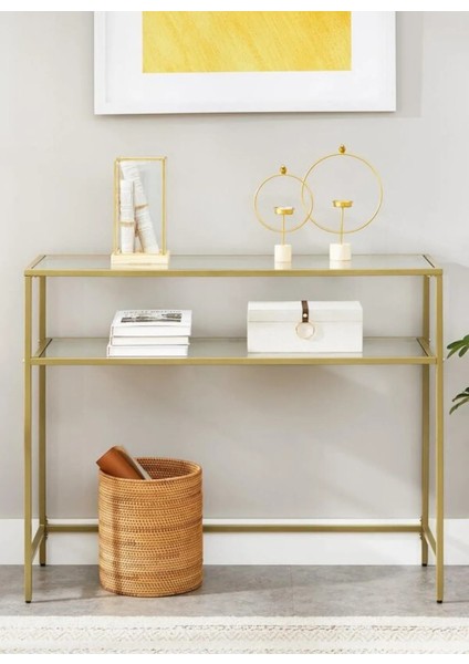 Tino Furniture Huxley Gold Metal Cam Raflı Dresuar