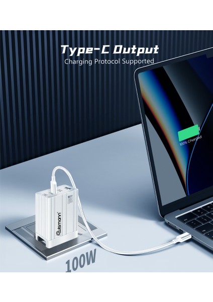 100W Usb-C Güç Adaptörü 4 Port Gan (Akım Korumalı) Type-C Hızlı iPhone & Android & iPad & Macbook Şarj Cihazı (Type-C Kablo Dahildir) indirimleri
