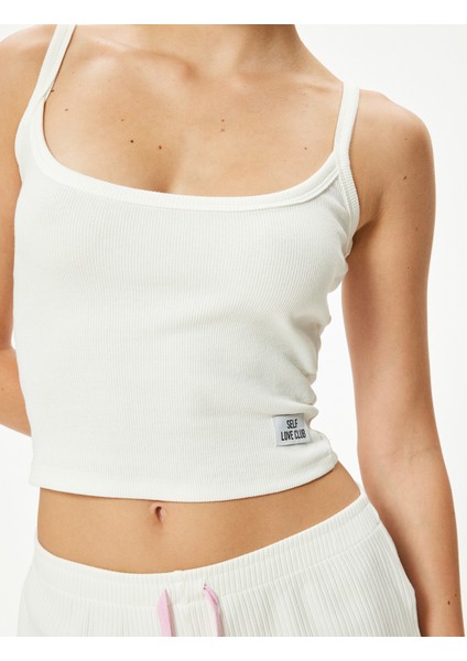 Askılı Crop Atlet Fitilli Rahat Kalıp Etiket Detaylı