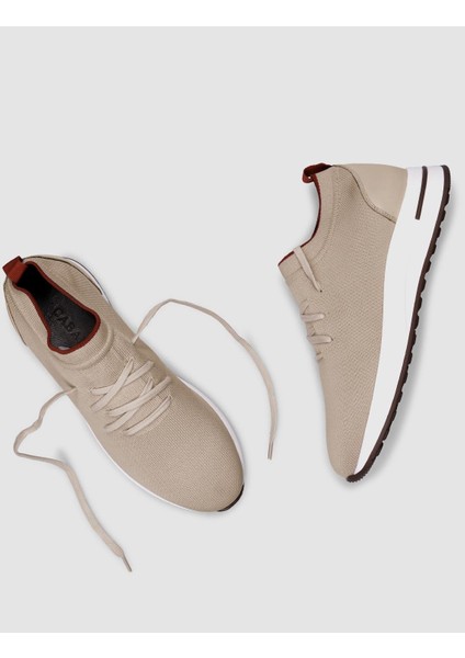 Triko Bej Bağcıklı Kadın Sneaker