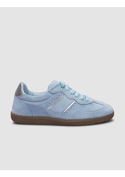 Deri Mavi Süet Bağcıklı Kadın Sneaker