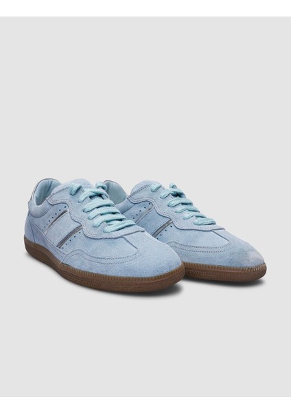 Deri Mavi Süet Bağcıklı Kadın Sneaker