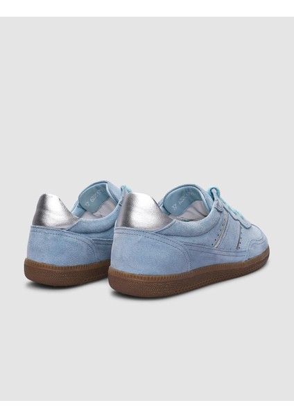 Deri Mavi Süet Bağcıklı Kadın Sneaker