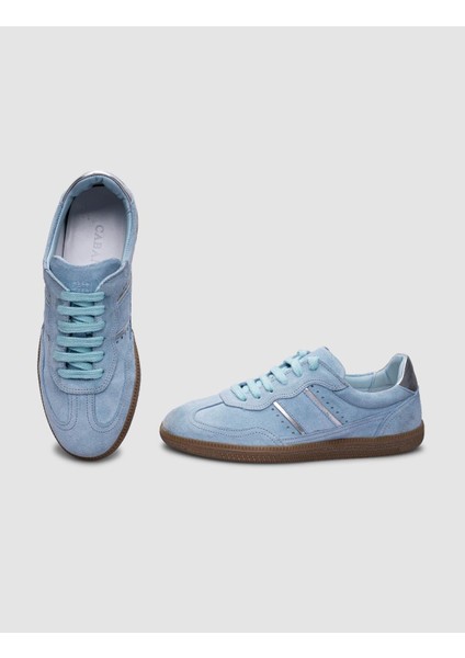 Deri Mavi Süet Bağcıklı Kadın Sneaker