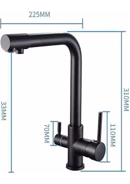 Siyah Arıtmalı 3 Yollu Lüks Mutfak Bataryası  - BTR50B