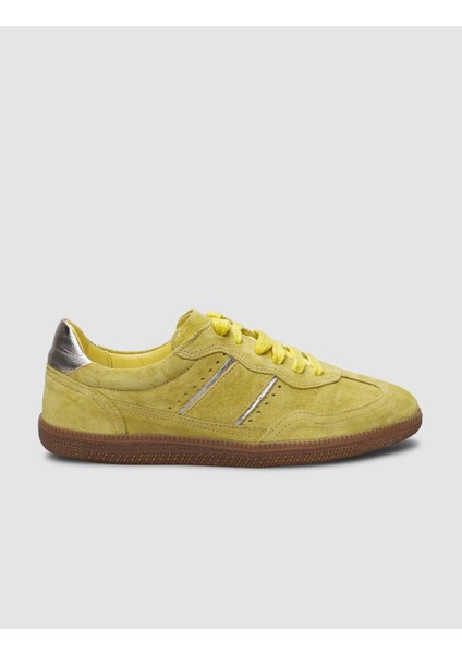 Deri Sarı Süet Bağcıklı Kadın Sneaker