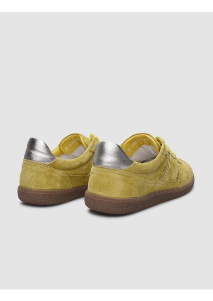 Deri Sarı Süet Bağcıklı Kadın Sneaker