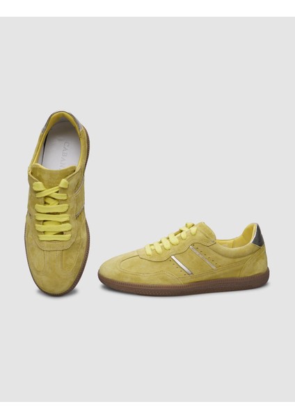 Deri Sarı Süet Bağcıklı Kadın Sneaker