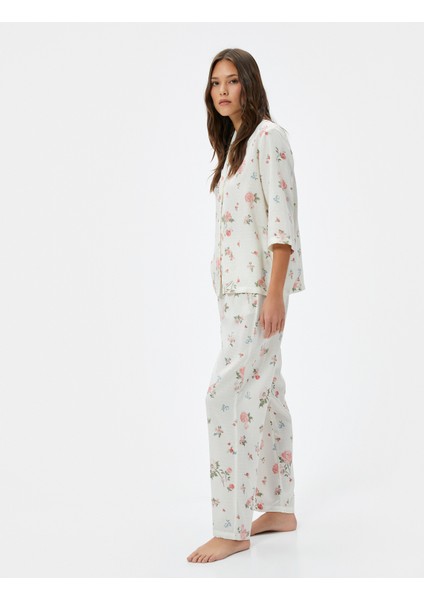 Çiçekli Pijama Altı Cepli Beli Lastikli