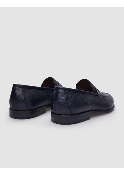 %100 Hakiki Deri Lacivert Bağcıksız Erkek Klasik Ayakkabı modelleri