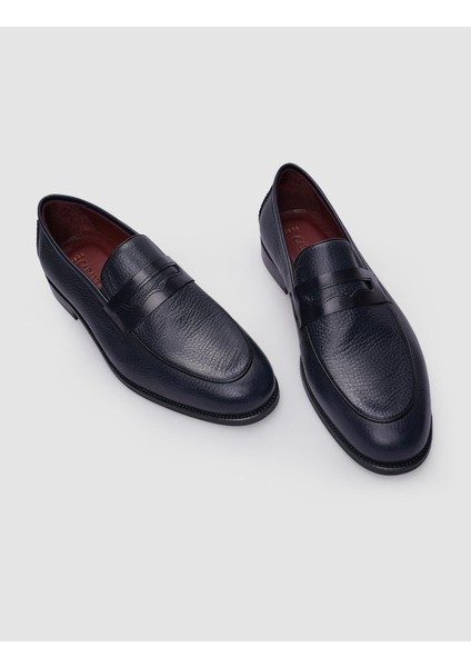 %100 Hakiki Deri Lacivert Bağcıksız Erkek Klasik Ayakkabı indirimleri