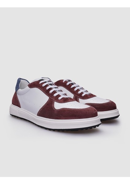 Deri Beyaz - Bordo Bağcıklı Erkek Sneaker fiyatları
