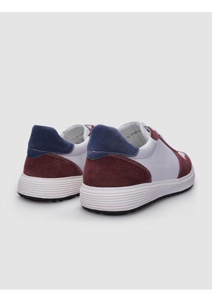 Deri Beyaz - Bordo Bağcıklı Erkek Sneaker modelleri