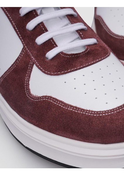 Deri Beyaz - Bordo Bağcıklı Erkek Sneaker fırsatları