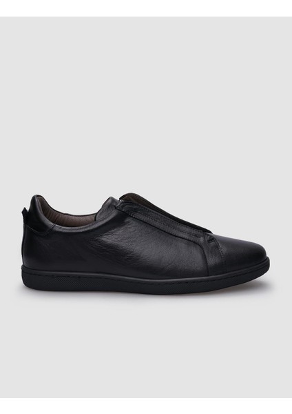 Deri Siyah Lastikli Erkek Sneaker