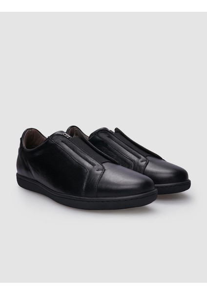 Deri Siyah Lastikli Erkek Sneaker