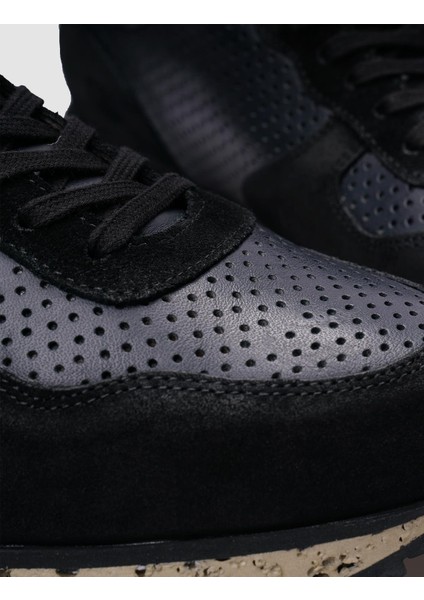 %100 Hakiki Deri Siyah Süet - Füme Bağcıklı Erkek Sneaker