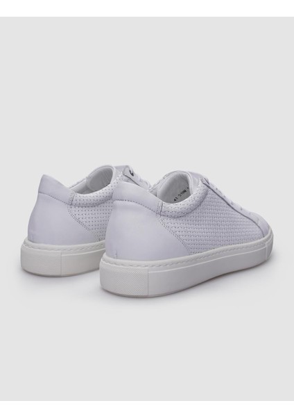 %100 Hakiki Deri Beyaz Bağcıklı Desenli Erkek Sneaker