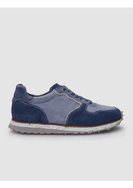 Deri Mavi Süet Bağcıklı Erkek Sneaker