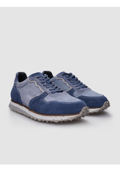 Deri Mavi Süet Bağcıklı Erkek Sneaker