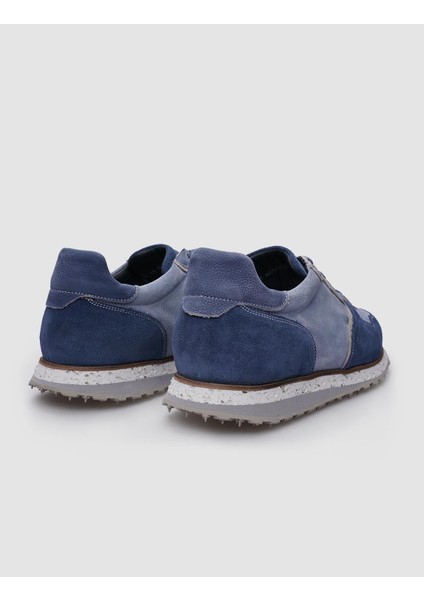 Deri Mavi Süet Bağcıklı Erkek Sneaker