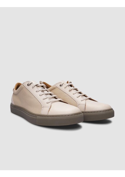 Deri Bej Bağcıklı Erkek Sneaker