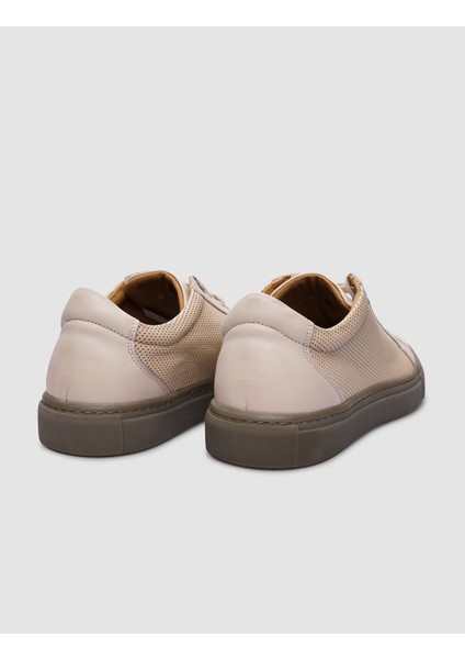 Deri Bej Bağcıklı Erkek Sneaker
