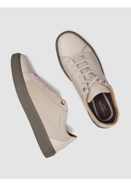 Deri Bej Bağcıklı Erkek Sneaker