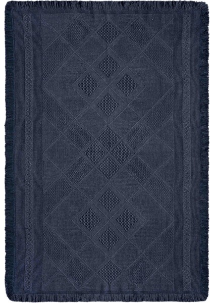 Carpetrium Home Antique Spt Dark Blue - Dört Tarafı Saçaklı Pamuklu Yıkanabilir Kilim