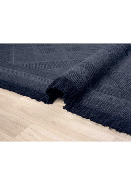 Carpetrium Home Antique Spt Dark Blue - Dört Tarafı Saçaklı Pamuklu Yıkanabilir Kilim