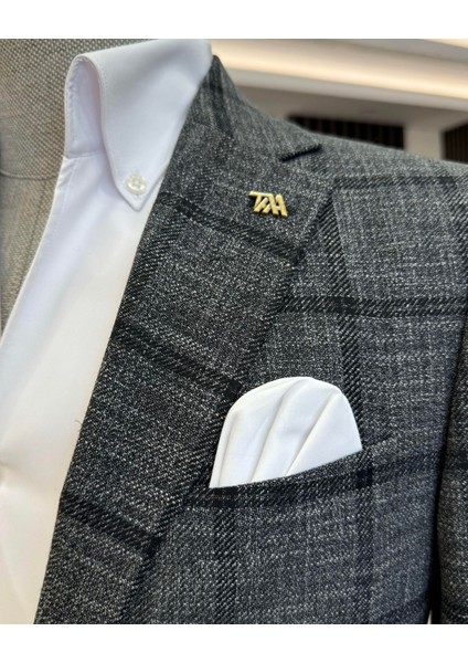 klasik kesim regular fit mono yaka ekose erkek ceket siyah T12503 fiyatları