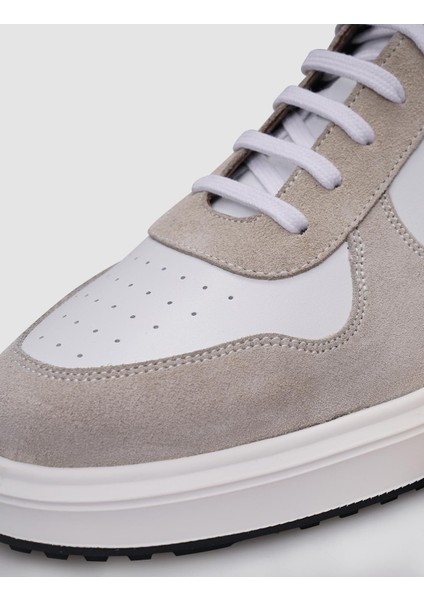 %100 Hakiki Deri Beyaz - Bej Süet Bağcıklı Erkek Sneaker indirimleri