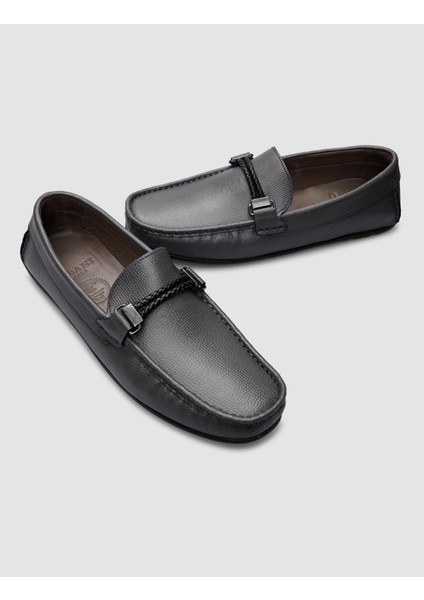 Deri Gri Tokalı Erkek Loafer